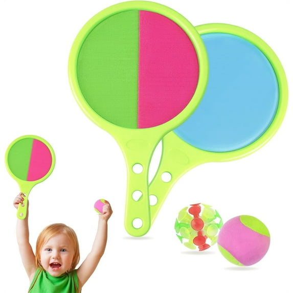 Yayun Double Sided Catch Ball Game Set with 2 Paddles 1 Soft & 1 Suction Ball, Handheld Sticky & Suction Rackets and Catch Game (Green)