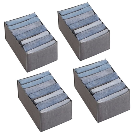 4Pack Large Jeans Pant Organizer 7 Compartment Folding Closet Organizer Box Clothing Storage Drawer Wardrobe Organizer Space Saving Closet Organizer for Home Bedroom