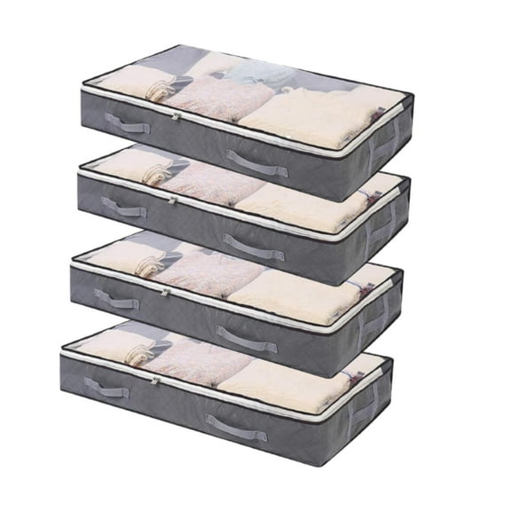 Yayun Portable Under Bed Storage 4 Piece with 4 Handles, Grey & Clear Window