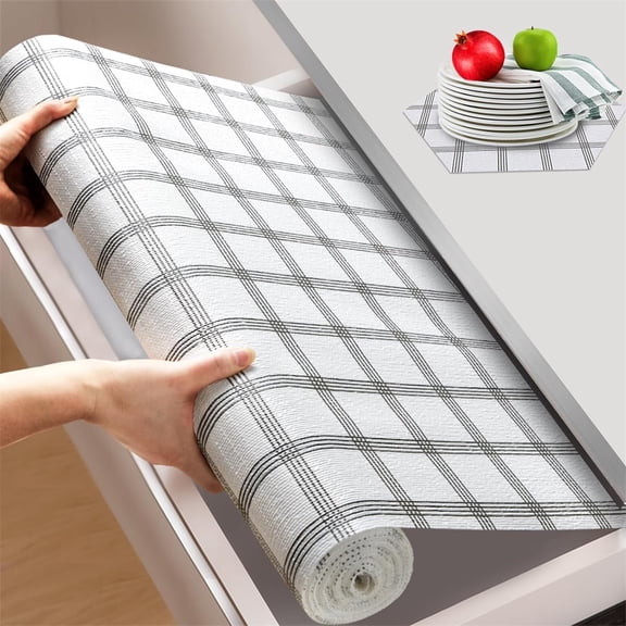 12 in x 10ft Shelf and Drawer Liner for kitchens Cabinet, Non Adhesive Non Slip Shelf Paper Waterproof Washable Thickened for Dresser Pantry Shelve Bathroom Protector Liner(Plaid)