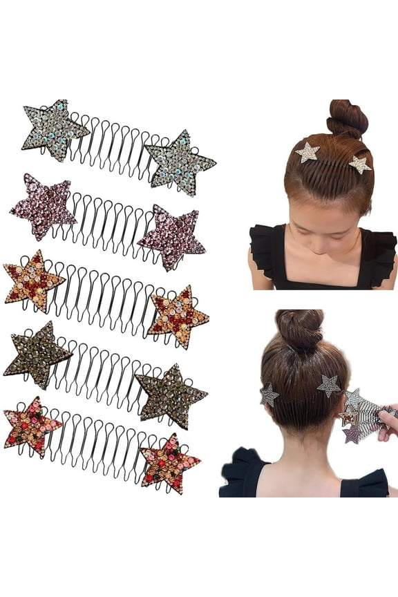 Stretchy Comb Headband,Stretchable Star Hair Clip,Rhinestone Hair Clip Combs,Wire Hair Combs,U Shape Hair Finishing Fixer Comb,Hairstyle Hair Accessories for Girl Women,5 Pcs