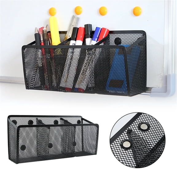 Yayun Wall Mount Metal Pencil Holder, Magnetic Pen Holder with 3 Large Compartments for Desk Whiteboard,Marker Holder, 1Pcs