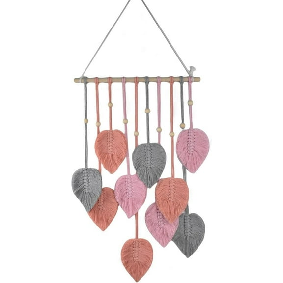 Yayun Woven Leaf Wall Hanging, Macrame Tapestry Leaves, Handmade Woven Wall Decor, Art Leaf Tapestry for Nursery, Bedroom, Living Room, Pink
