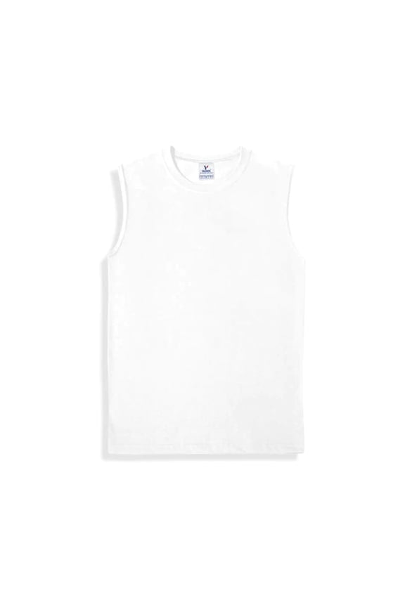 Men's Heavy Weight (5.9-Ounce) Crew Neck Sleeveless Muscle T-Shirt - White