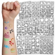 Yazhiji 182 PCS Temporary Tattoos Stencils for Kids Teens, Boys Girls Glitter Tattoo Stencils Kit, Body Face Paint Stencils for Kids School Show Birthdays Christmas Halloween Party Supplies
