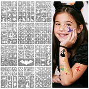 Yazhiji 192 PCS Halloween Temporary Tattoos Stencils for Kids, Boys Girls Teens Glitter Tattoo Stencils Kit, Body Face Painting Stencils for Kids School Show Halloween Party Favor