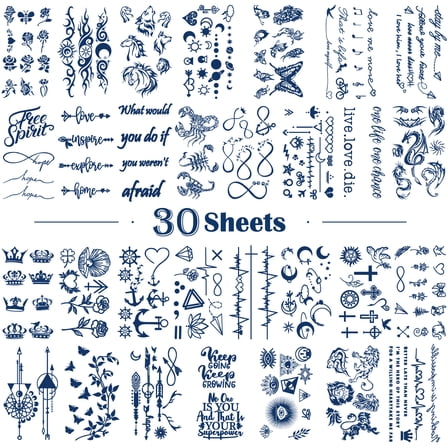 Yazhiji 30 Sheets Semi Permanent Tattoos for Women Grils,Realistic Fake Tattoos Waterproof Lasting 1-2 Weeks Temporary Tattoo