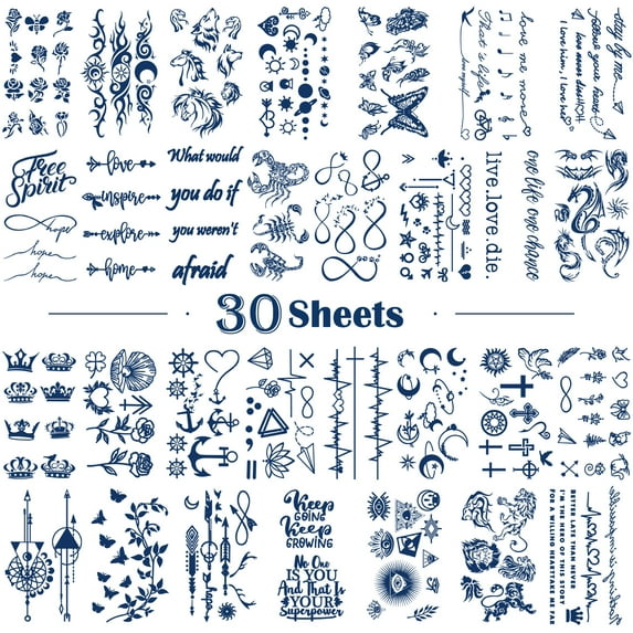 Yazhiji 30 Sheets Semi Permanent Tattoos for Women Grils,Realistic Fake Tattoos Waterproof Lasting 1-2 Weeks Temporary Tattoo