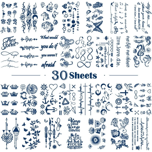 Yazhiji 30 Sheets Semi Permanent Tattoos for Women Grils,Realistic Fake Tattoos Waterproof Lasting 1-2 Weeks Temporary Tattoo