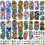 Yazhiji 52 Sheets Temporary Tattoos for Kids Full Arm Sleeve Dinosaur Unicorn Shark Dolphins Elephant Animal Body Face Fake Tattoos for Boy Girl Birthday Christmas Gifts Party Suppliers