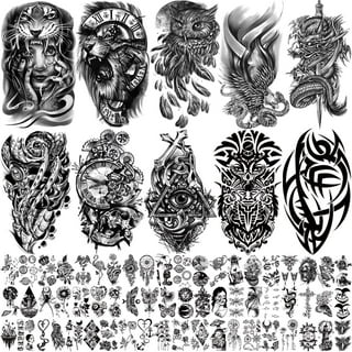 VANTATY 50 Sheets Black Temporary Tattoos For Men Adults Ealge Dragon Lion  Wolf Animals For Women Neck Arm Thigh, Fake Small Skull Tattoo Sticker For