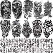 Yazhiji 70 Sheets Realistic Temporary Tattoo Stickers For Men Women Boy Girl Owl Eagle Snake Clock Lion Planet Dragon Totem Half Arm Temporary Fake Tattoos Sticker