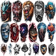 Yazhiji 77 Sheets 3D Realistic Temporary Tattoos for Adults Kids Spider Skull Tiger Lion Dragon Snake Temporary Tattoos for Women Men, Halloween Temp Tattoos Waterproof