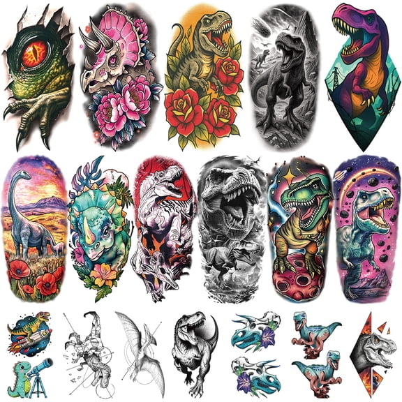 Yazhiji 77 Sheets Dinosaur Temporary Tattoos for Kids Teens, Large T-Rex Triceratops Raptor Claw Dinosaur Fake Tattoos,Kids Dino Birthday Party Favor