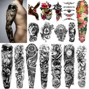 Yazhiji Extra Large Temporary Tattoos 8 Sheets Full Arm Fake Tattoos and 8 Sheets Half Arm Tattoo Sleeve Stickers for Men and Women 22.83"X7.1"