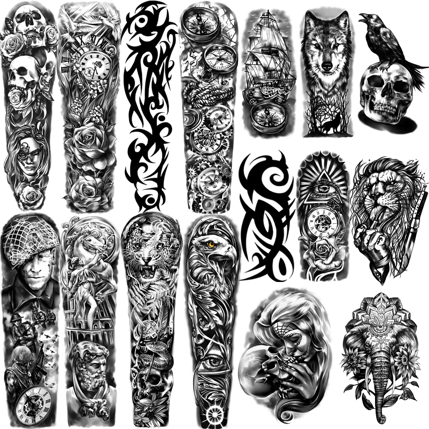 Yazhiji Full Arm Temporary Tattoos 8 Sheets and Half Arm Shoulder ...