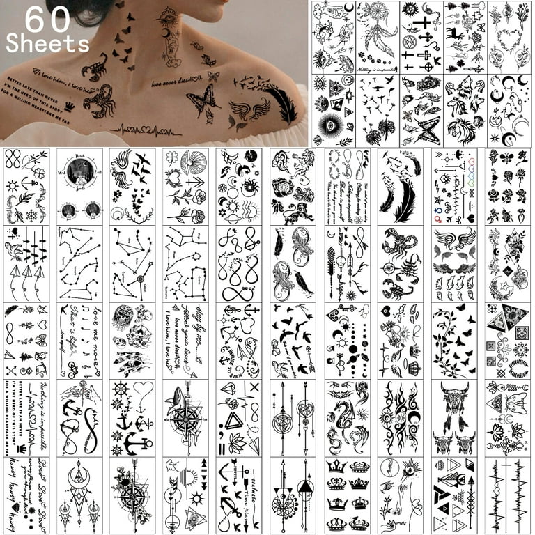 Stars Temporary Tattoo - Black Small Star Sheet Waterproof Men