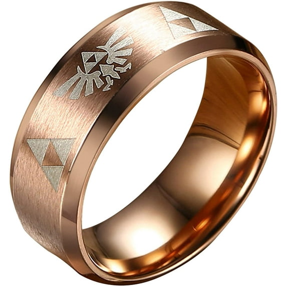 Yazi 8mm The Legend of Zelda Triforce Ring, Stainless Steel Matte Finished Bands