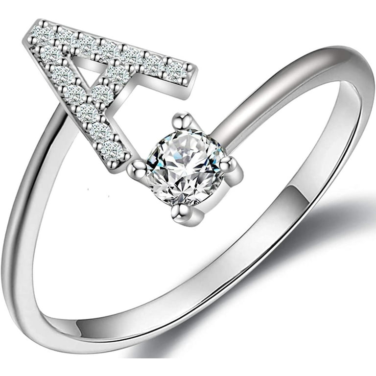 Yazi Initial Letter Ring for Women Girls Silver Stackable Alphabet
