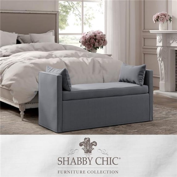 Yazmin Bench Dark Gray Linen Upholstered Piping Details