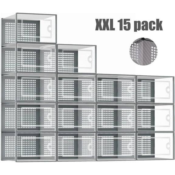 Yazoni 15-Pack XXL Shoe Storage Box,Clear Stackable Plastic Shoe Storage Organizers for Closet