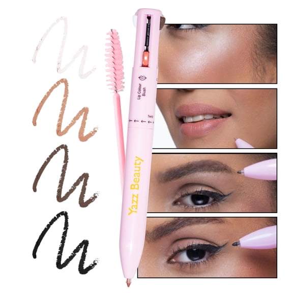 YazzBeauty 4-in-1 Touch-Up Makeup Pen (Nude) - Medium Brown Eyebrow Pencil, a Nude Lip Liner, a Black Eyeliner, and a Radiant White Matte Highlighter  Ideal for Travel