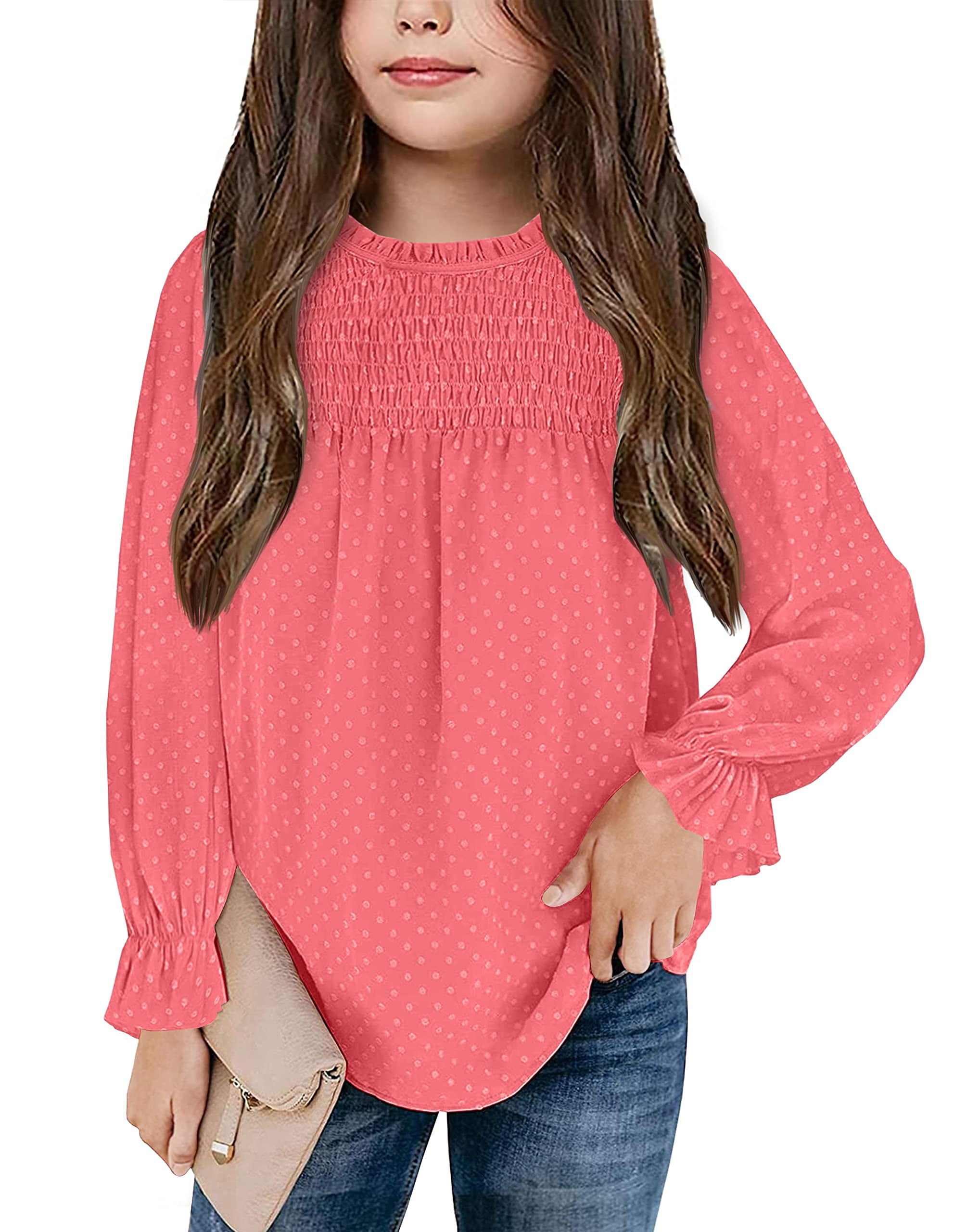 Ybenlow Girls Cute Pom Pom Flowy Chiffon Long Sleeve Blouses 416 Years