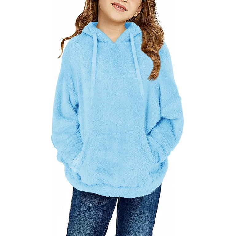 Ybenlow Girls Fuzzy Fleece Pullover Sweatshirt Casual Hooded with Pockets Walmart