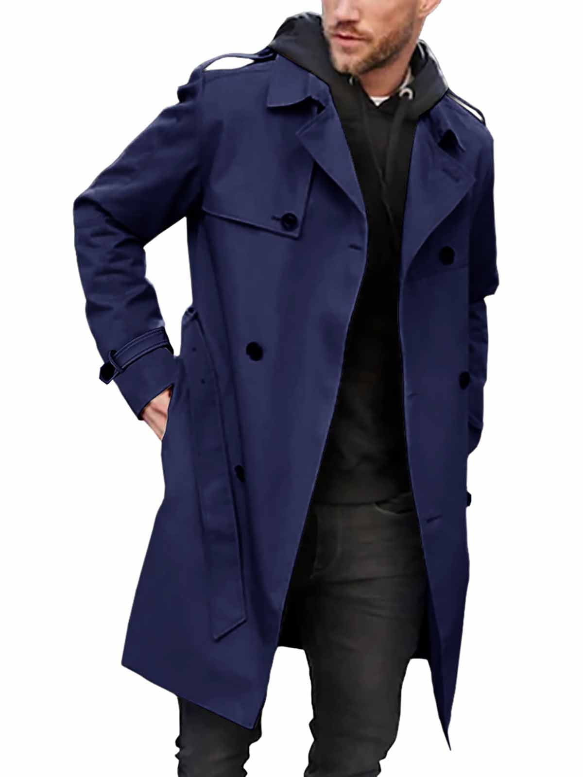 Mens navy trench 2024 coat with belt