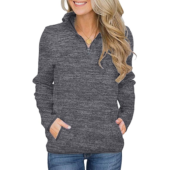 Ybenlow Women High Collar Sweatshirt Tops Quarter Zip Up Long Sleeve Pullover