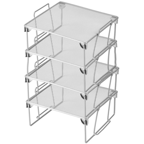 Ybm Home Stackable Mesh Shelf Silver Storage Rack for Kitchen/Office Wire Organizer 9.5 In. L x 9.5 In. W x 4 In. H 4 Pack