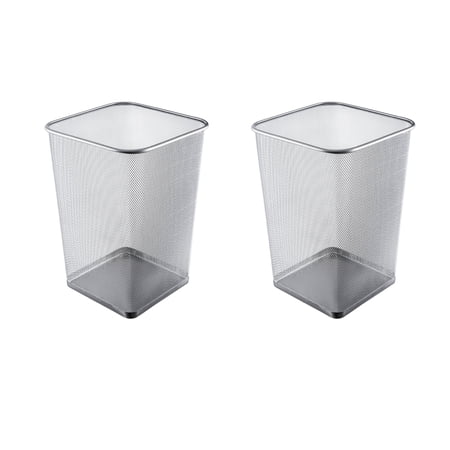 Ybm Home Steel Silver Mesh Square Open Top Waste Basket Wire Bin Trash Can for Office Kitchen Bathroom Home 5 Gallon 2 Pack