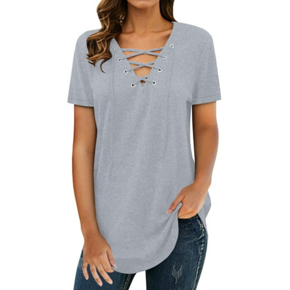 Ybnelow Women Short Sleeve T-shirt V Neck Casual Top