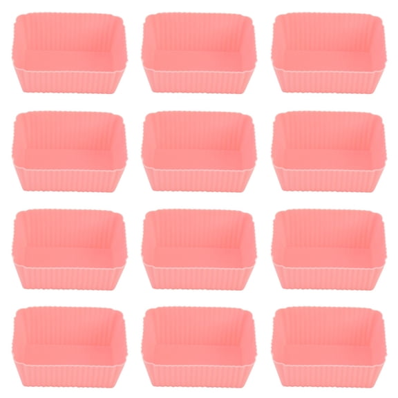 Ybomd,12-Pack Pink Silicone Rectangular Cake Molds – Non-Stick Baking Cups for Cupcakes and Mini Desserts