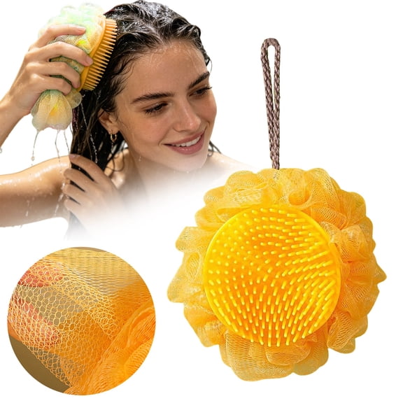 Ybomd,4-Pack Large Loofah with Scalp Massage Comb – Soft Shower Sponge for Full-Body Scrubbing and Scalp Stimulation