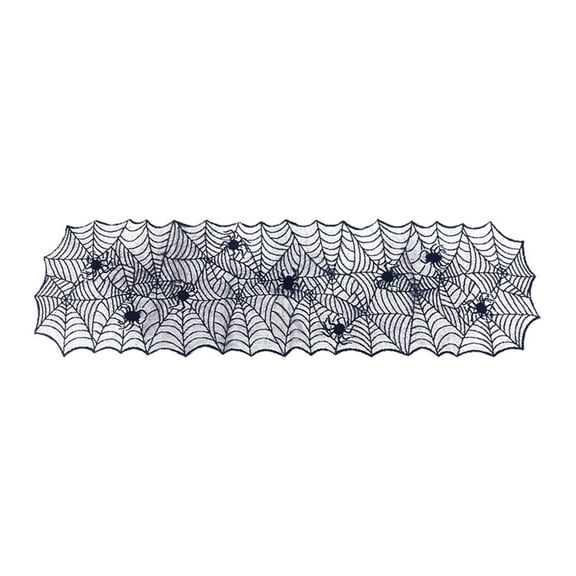 Ybomd,Black Lace Halloween Table Runner with Spider Web Design, 18x64 Inch Creepy Table Cloth for Haunted Dinner Parties and Seasonal Table Settings