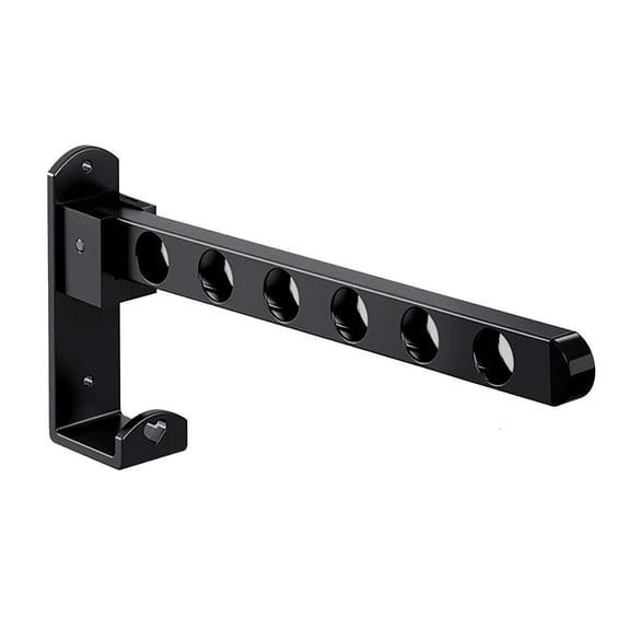 Ybomd,Black Wall-Mounted Folding Clothes Hanger, 6-Hook Retractable Drying Rack With Adhesive Mount, No-Drill Installation