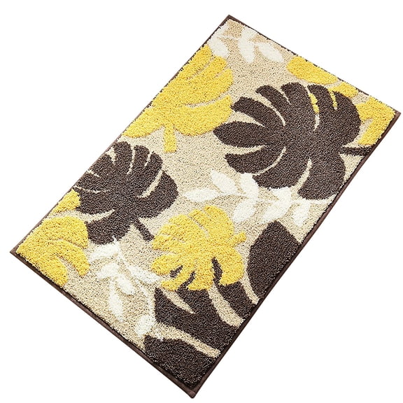 Ybomd,Non Slip Foot Mat,Gold Leaf Pattern Flocked Bathroom Mat 40x60cm,Leaf Pattern Microfiber Bath Mat，Anti Slip Water Absorbent，Ideal for toilet and Bathroom Floor Placement