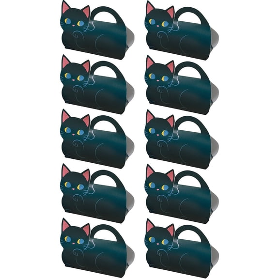Ybomd,Set of 10 Black Cat-Themed Gable Gift Boxes with Handles, Greaseproof Paper Barn Boxes for Party Favors and Treat Packaging