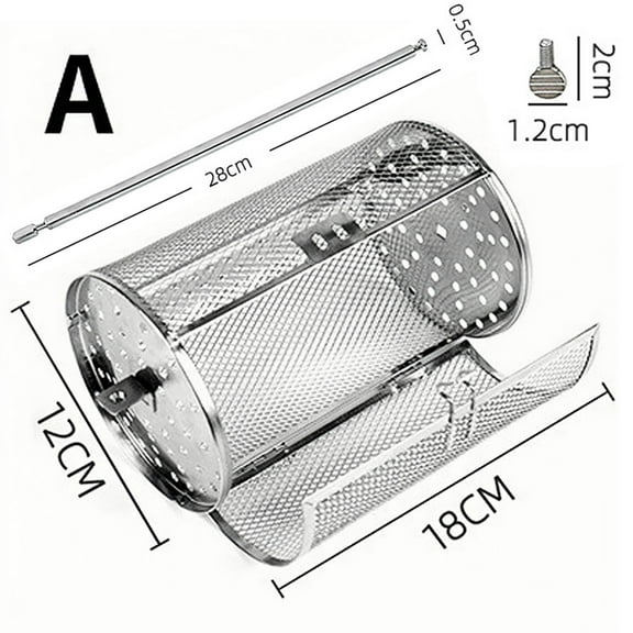 Ycandiee 12 x 18 CM Stainless Steel Rotisserie Grill Roaster Drum Oven Basket Oven Roast Baking Rotary for Peanut Dried Nut Coffee Beans BBQ