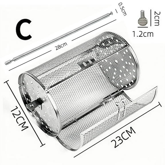 Ycandiee 12 x 18 CM Stainless Steel Rotisserie Grill Roaster Drum Oven Basket Oven Roast Baking Rotary for Peanut Dried Nut Coffee Beans BBQ