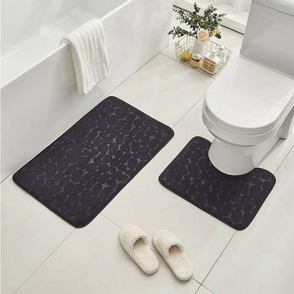Ycandiee 2 Piece Memory Foam Bath mat, bathmat set Rug, Contour Toilet Bath Rug U-Shaped, Home Goods