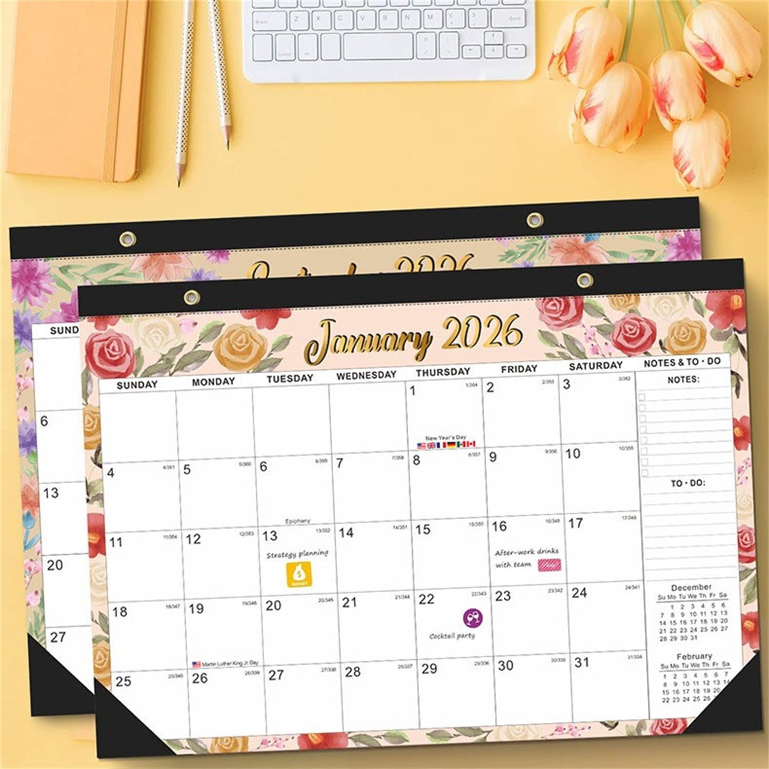 Ycandiee 2Pcs Calendar 2026, Wall Calendar July 2026 to December 2027 for Home School Office Desk Top Organizing