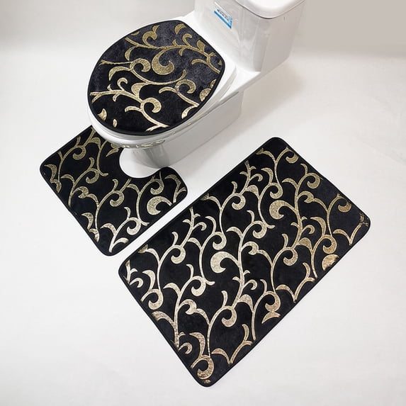 Ycandiee 3-Piece Nonslip Bathroom Rugs Set - Soft, Washable, Water Absorbent Shower Rug with U-Shaped Contour and Toilet Lid Cover