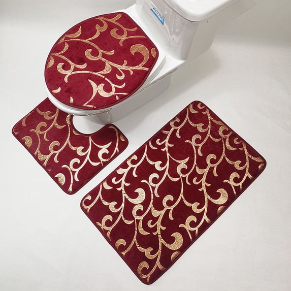 Ycandiee 3-Piece Nonslip Bathroom Rugs Set - Soft, Washable, Water Absorbent Shower Rug with U-Shaped Contour and Toilet Lid Cover