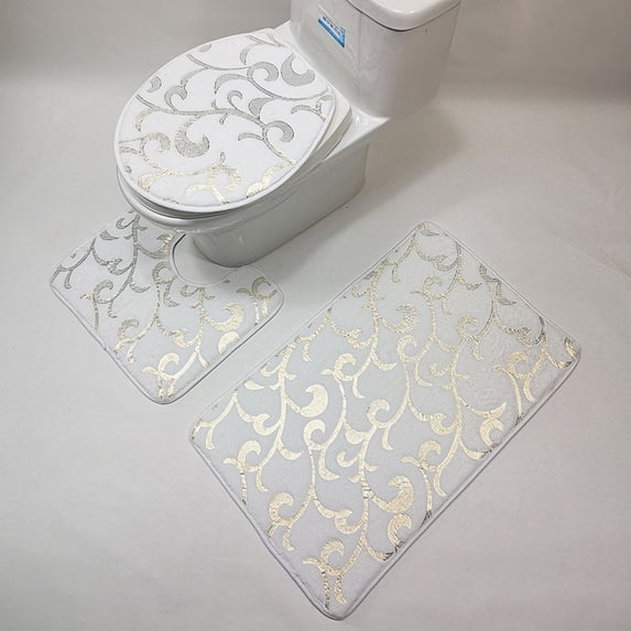Ycandiee 3-Piece Nonslip Bathroom Rugs Set - Soft, Washable, Water Absorbent Shower Rug with U-Shaped Contour and Toilet Lid Cover