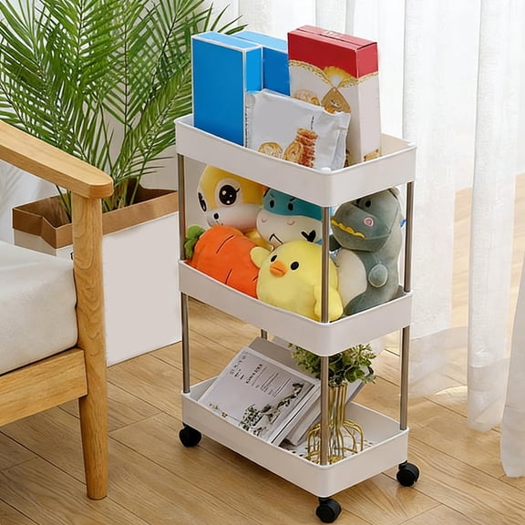 Ycandiee 3-Tier Plastic Rolling Cart with Wheels, Multifunctional Storage Organizer Cart for Home, Office, Kitchen & Bathroom
