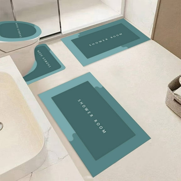 Ycandiee 4 PCS Bathroom Toilet Mat Set, Memory Foam Bath Mat Set, Bathroom Rugs, Non-Slip Floor Rug, Water Absorption, Non-Slip, Thick, Machine Washable, Easier to Dry, for Home Shower Room