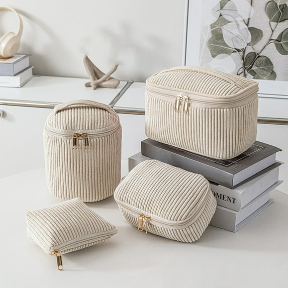 Ycandiee 4 Pieces Corduroy Makeup Bag Set, Cute Cosmetic Pouch for Women, Travel Toiletry Bag, Small Makeup Purse Pouch