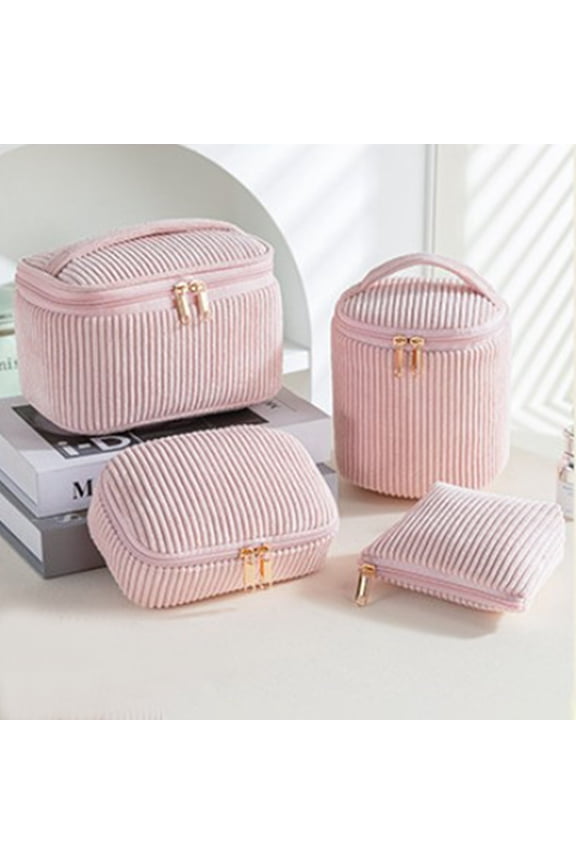 4 Pieces Corduroy Makeup Bag Set, Cute Cosmetic Pouch for Women, Travel Toiletry Bag, Small Makeup Purse Pouch